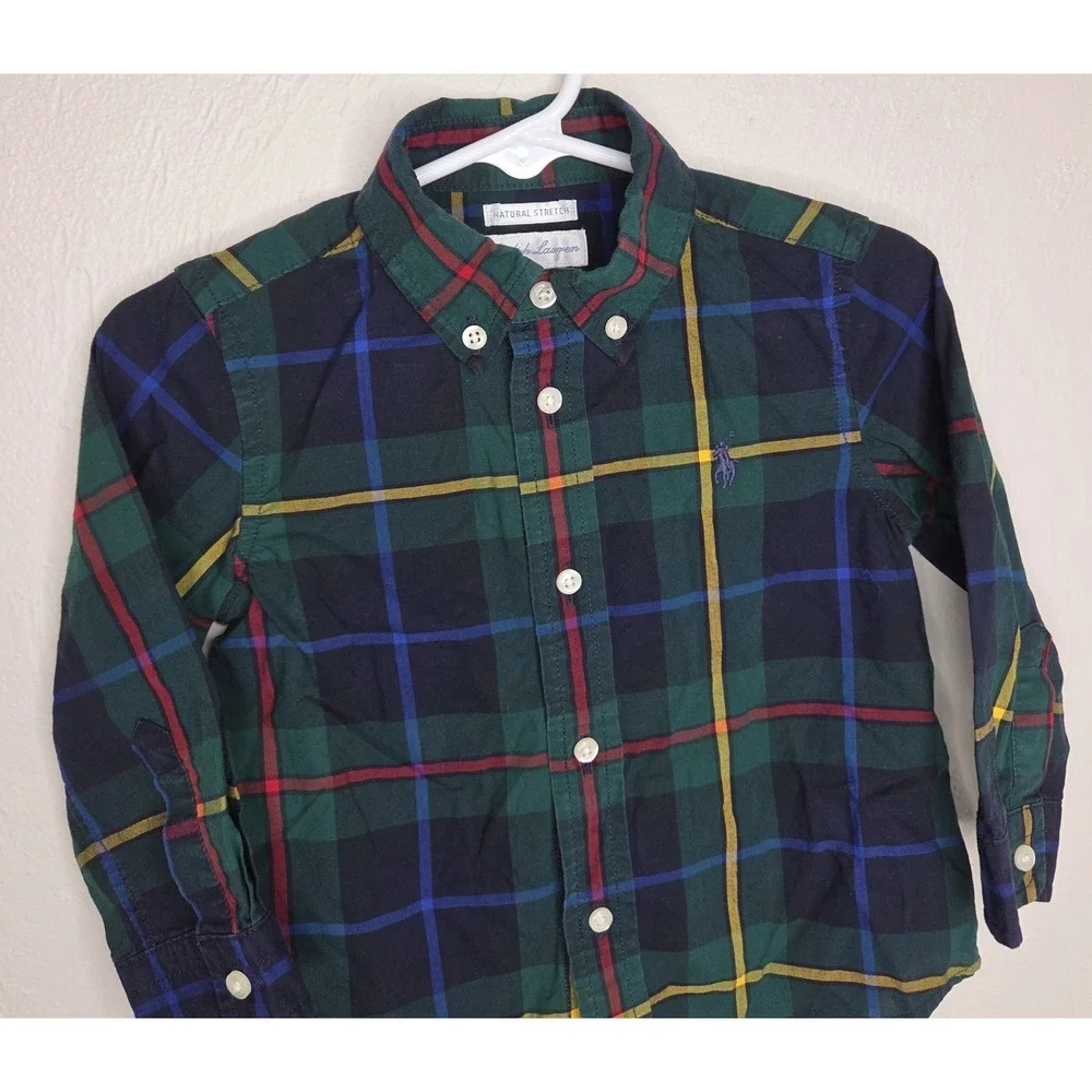 Ralph Lauren Toddler Boys Plaid Natural Stretch Button Down Shirt Size 18 Months